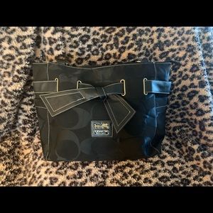Coach black canvas and leather signature zipper top bag